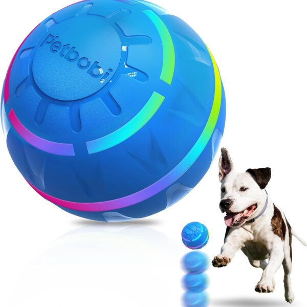 Petbobi Active Rolling Ball for Dogs Interactive Dog Ball with LED Flash Light, Include Self Moving Toys for Medium Large Dogs to Chase and Self Play, USB Rechargeable